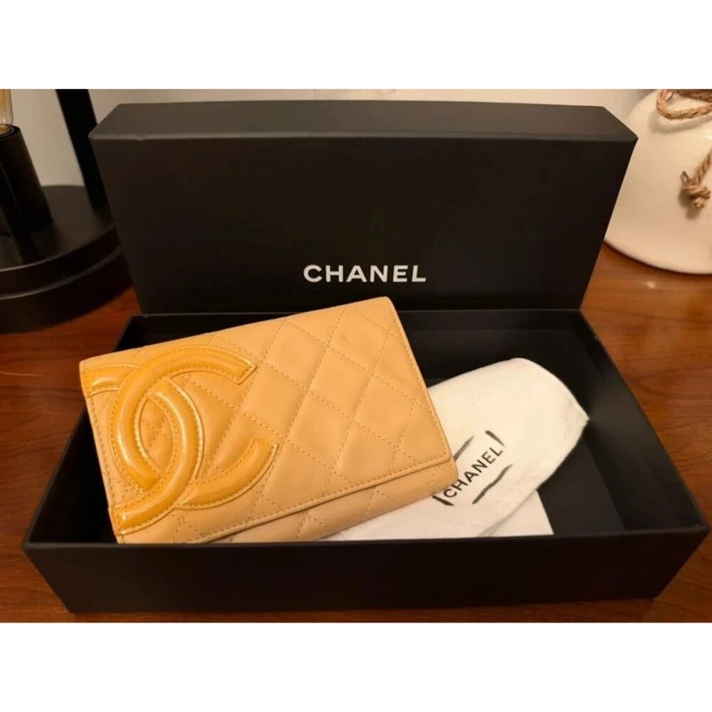 Vintage Chanel Cambon Ligne Long Bifold Wallet in Beige Lambskin
